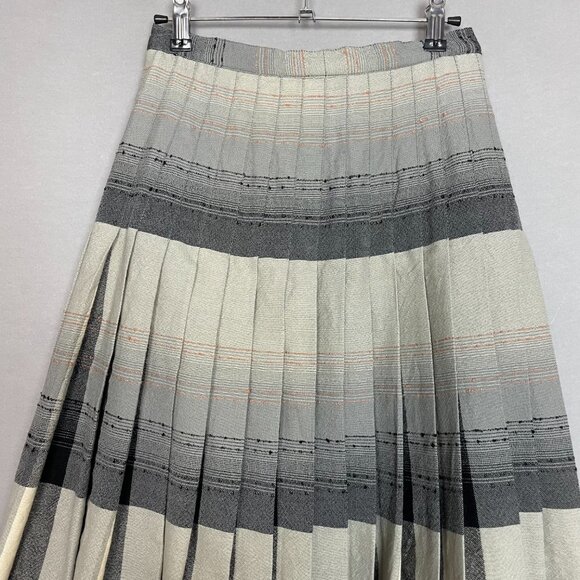 Vintage Pleated Skirt Reversible Wool Gray‎ Black Cream Women 70s 80s Stripes - Picture 5 of 16